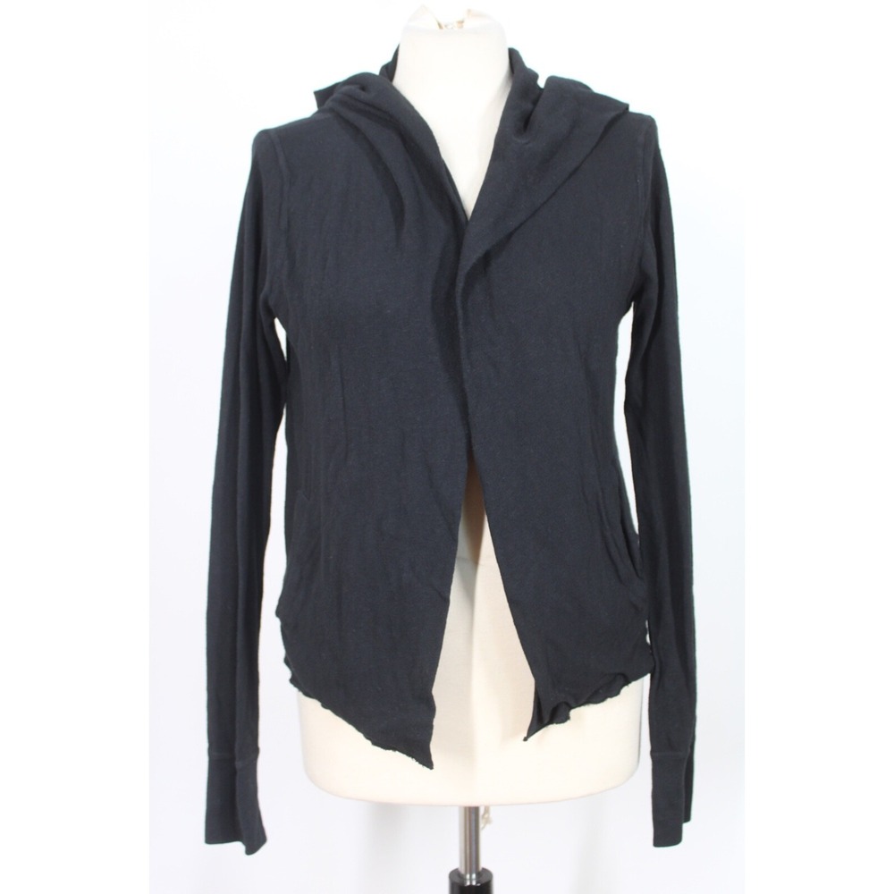James Perse 1 S Black Open Front Cotton Hooded Light Jacket Top